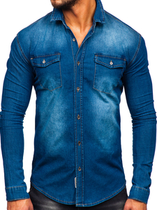 Chemise en jean à manche longue pour homme bleue claire Bolf MC7051BC