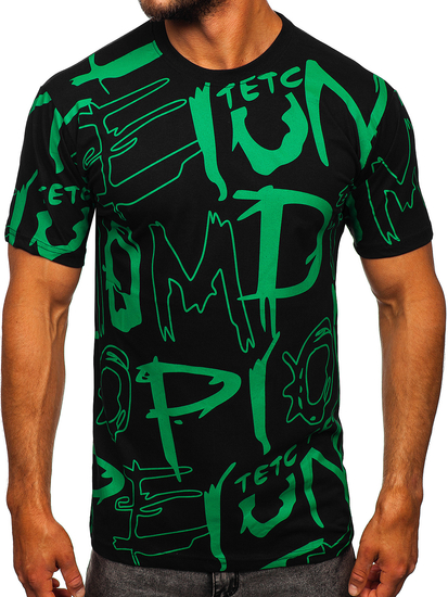 T-shirt noir en coton avec imprimé homme, modèle Bolf KS1972
