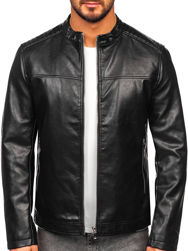 Le blouson biker en cuir pour homme noir Bolf 11Z8019