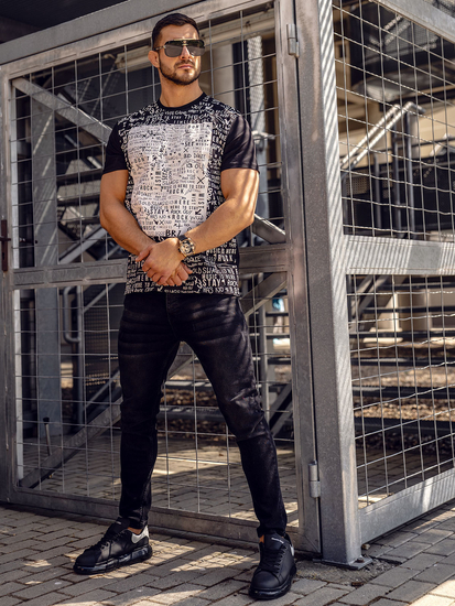 T-shirt homme en coton noir avec imprimé Bolf 1173A
