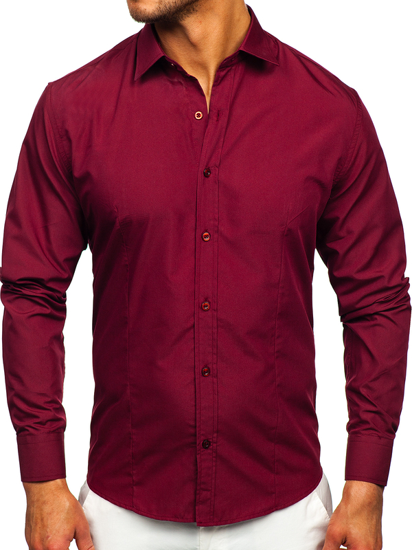 Chemise élégante bordeaux à manches longues pour homme Bolf 1703