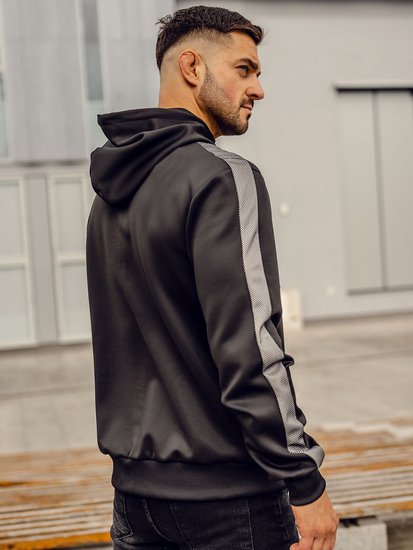 Sweat-shirt à capuche avec fermeture pour homme noir Bolf 27B8121