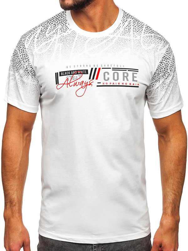 Tee-shirt en coton imprimé pour homme blanc Bolf 14710