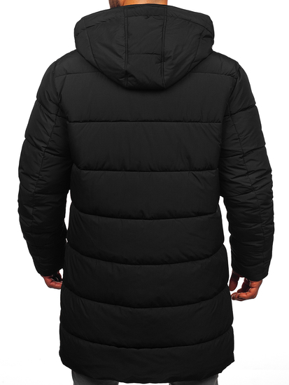 Homme Blouson d'hiver longue matelassée à capuche Noir Bolf 22M329
