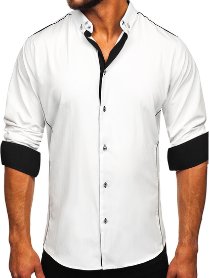 Chemise élégante à manches longues pour homme blanche-noire Bolf 5722-1