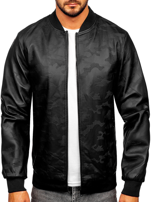 Blouson bomber en cuir pour homme noir Bolf 3A63