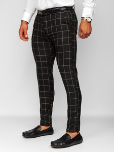 Homme Pantalon élégant à carreaux Noir Bolf 0040