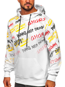 Sweat-shirt kangourou imprimé à capuche pour homme blanc Bolf 8B997