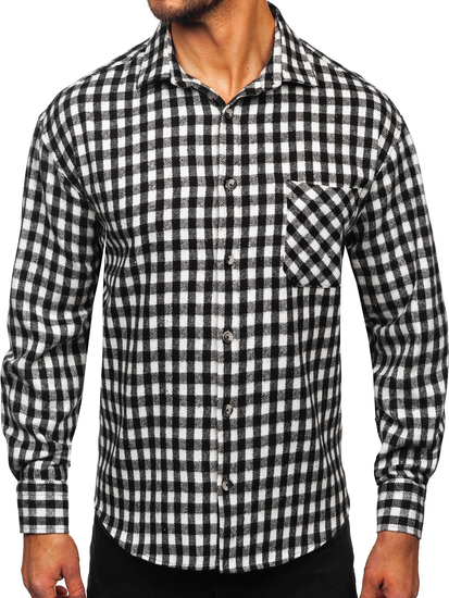 Homme Chemise en flanelle à carreaux et manches longues Blanc-Noir Bolf 2025-2