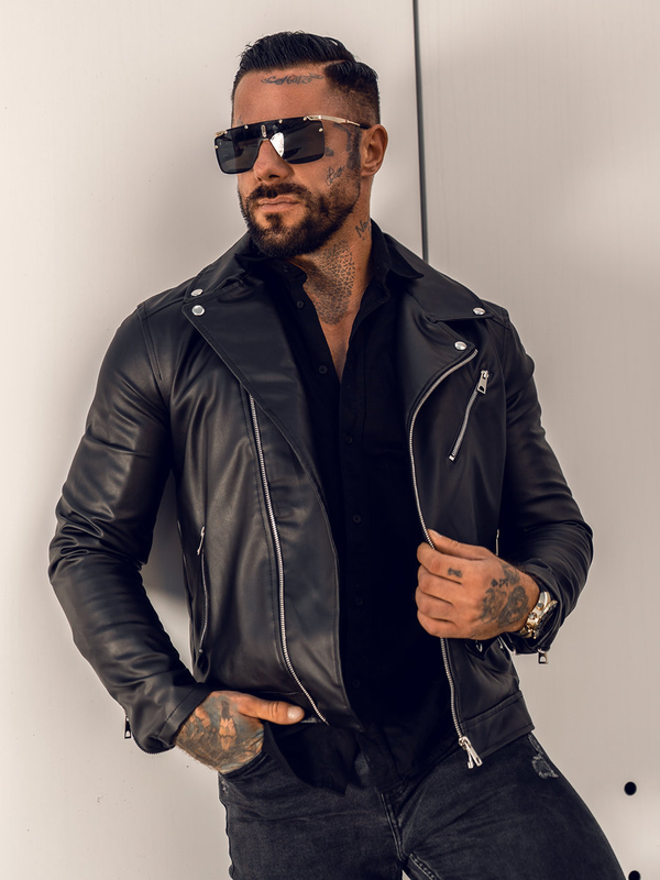 Blouson en cuir ramones pour homme noir Bolf 006