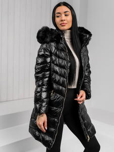 Femme Blouson d'hiver longue matelassée à capuche Noir Bolf 5M3162A1