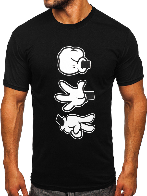 T-shirt noir en coton imprimé pour homme Bolf KS1997