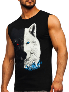 Tee-shirt tank top noir avec imprimé Bolf 14823