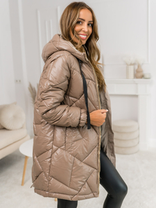 Manteau long matelassé d'hiver à capuche pour femme camel Bolf 5M3189A