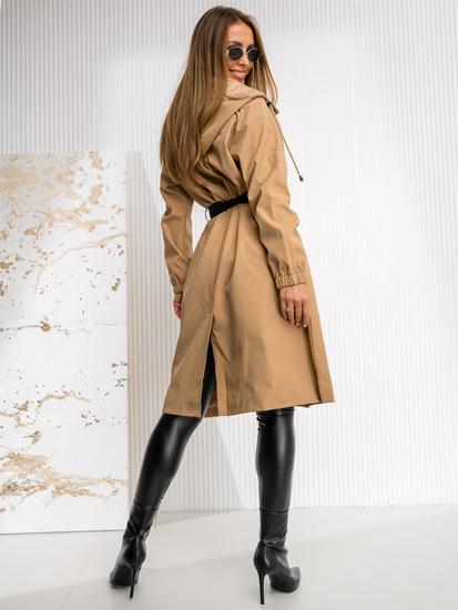 Manteau long blouson de transition à capuche pour femme marron Bolf AG5019