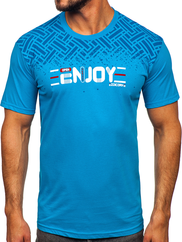 Tee-shirt en coton imprimé pour homme turquoise Bolf 14720
