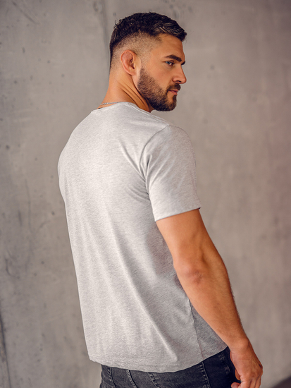 T-shirt gris uni à col en V pour homme Bolf 192131A