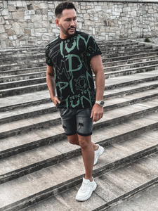 T-shirt noir en coton avec imprimé homme, modèle Bolf KS1972