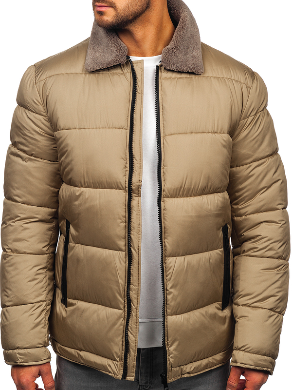Homme Blouson d'hiver matelassé avec fourrure Beige Bolf 31M5010