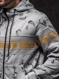 Homme Sweat-shirt à capuche imprimé avec fermeture Gris Bolf 27B8125A1