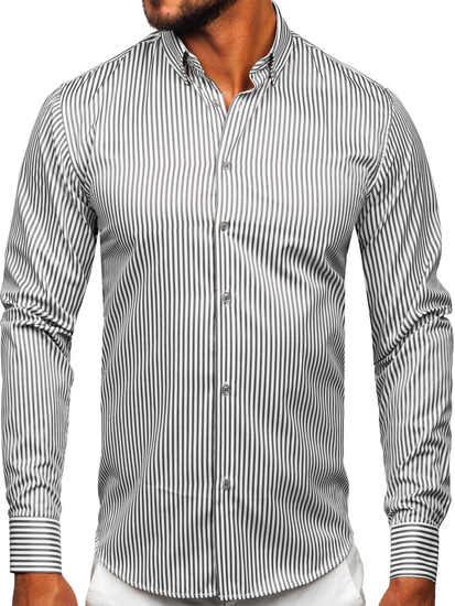 Chemise en rayures à manche longue pour homme graphite Bolf 22731