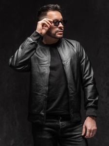 Homme Blouson bomber en cuir Noir Bolf 3A65A1