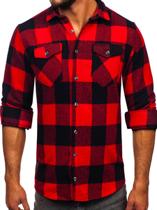 Chemise en flanelle à manche longue pour homme noire-rouge Bolf 20723