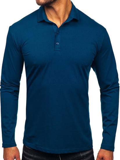Homme Polo en coton à manches longues Bleu foncé Bolf 5119
