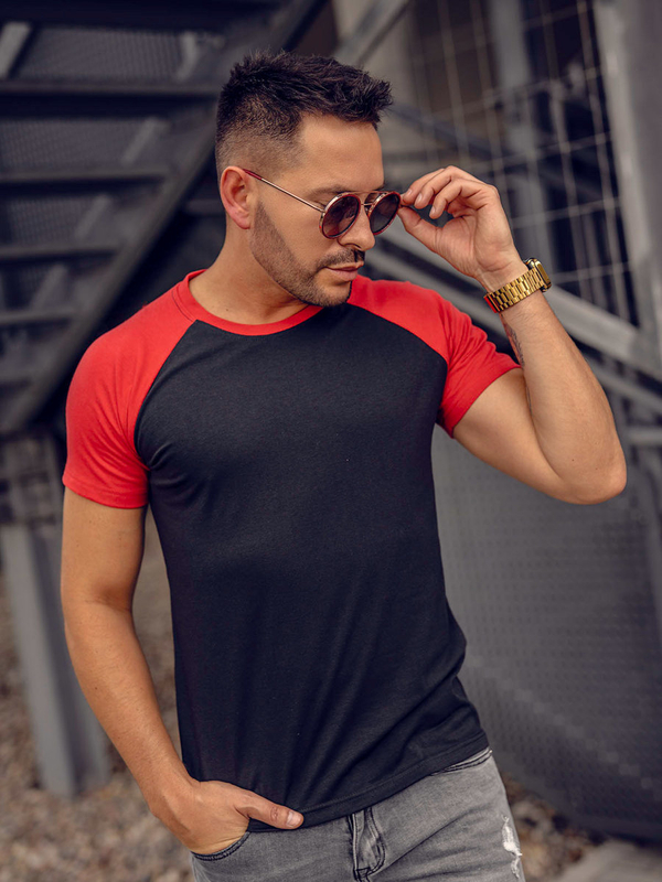 Tee-shirt pour homme noir-rouge Bolf 8T82A