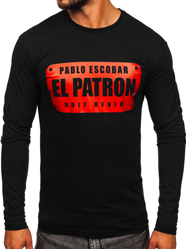 Tee-shirt manche longue imprimé pour homme noir Bolf 146747