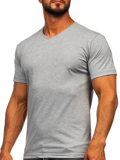 T-shirt gris uni col V pour homme Bolf 192131
