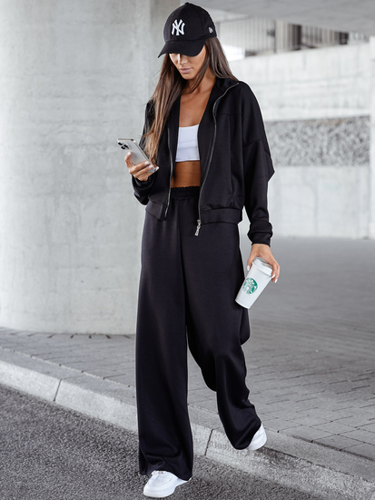 Ensemble sweat-shirt zippé deux pièces femme noir Bolf 821109