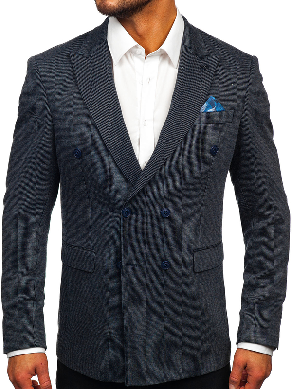 Homme Veste élégante à double boutonnage Bleu foncé Bolf 006
