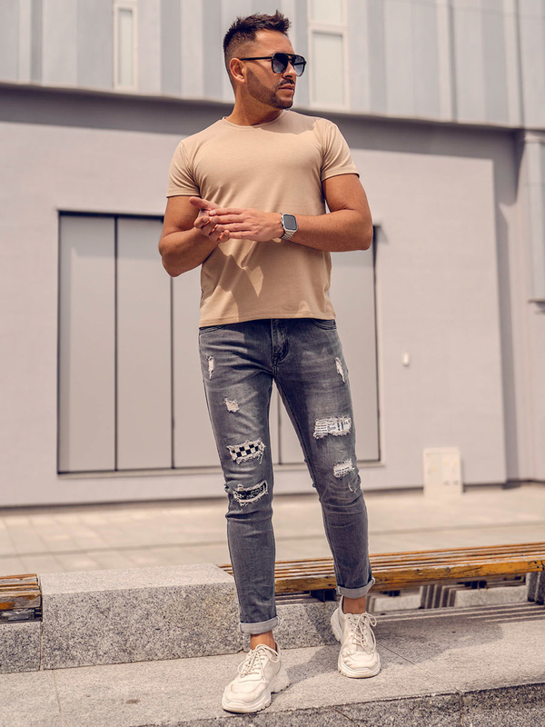 Tee-shirt uni pour homme beige Bolf 2005A-91