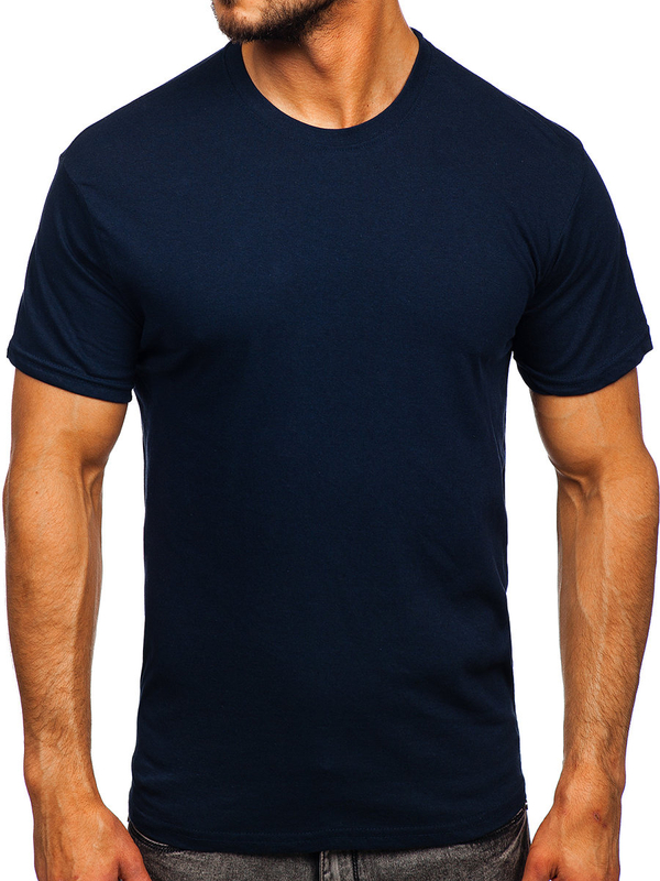 T-shirt uni bleu marine en coton pour homme Bolf 192397