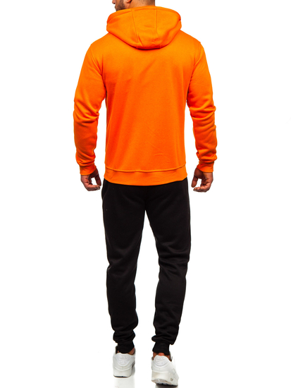 Survêtement avec un sweat-shirt à capuche zippé pour homme orange Bolf D004