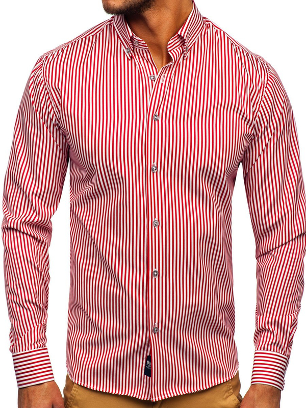Chemise à manches longues pour homme rouge rayée Bolf 20726