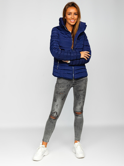 Blouson d'hiver matelassé sans capuche pour femme bleu foncé Bolf 23063