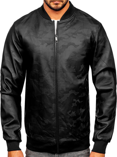 Blouson bomber en cuir pour homme noir Bolf 3A63