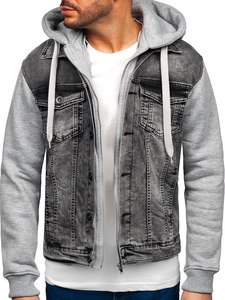 Blouson en jean gris pour homme à capuche Bolf 10350