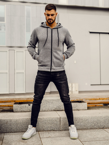 Sweat-shirt avec fermeture à capuche pour homme gris foncé Bolf HW2787