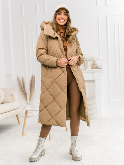 Femme Blouson matelassée d'hiver à capuche longue Camel Bolf 5M3173
