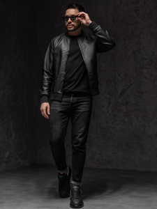 Homme Blouson bomber en cuir Noir Bolf 3A65A1