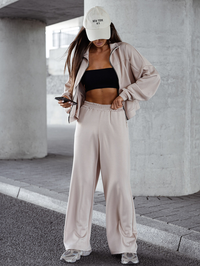 Ensemble sweat-shirt zippé deux pièces femme beige Bolf 821109