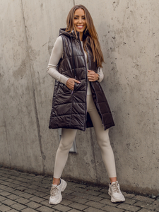 Gilet long matelassé pour femme marron Bolf 82019