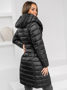 Manteau long matelassé d'hiver à capuche pour femme noir Bolf 5M3159A