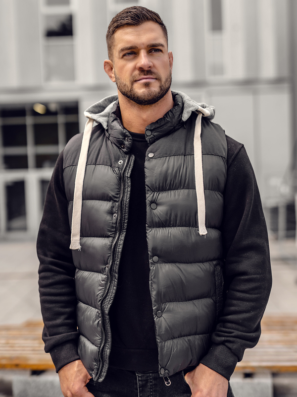 Homme Gilet matelassé à capuche Noir Bolf 13078A