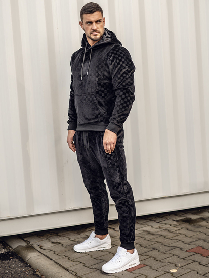 Survêtement en velours à capuche pour homme noir Bolf 3A82