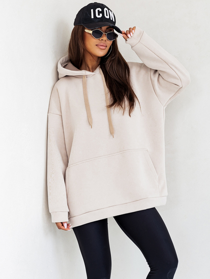 Sweat à capuche isolant pour femme, beige kangourou Bolf 82131