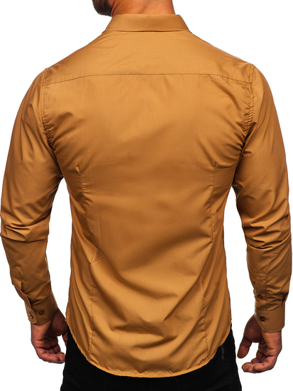 Chemise élégante marron clair à manches longues pour homme Bolf 1703